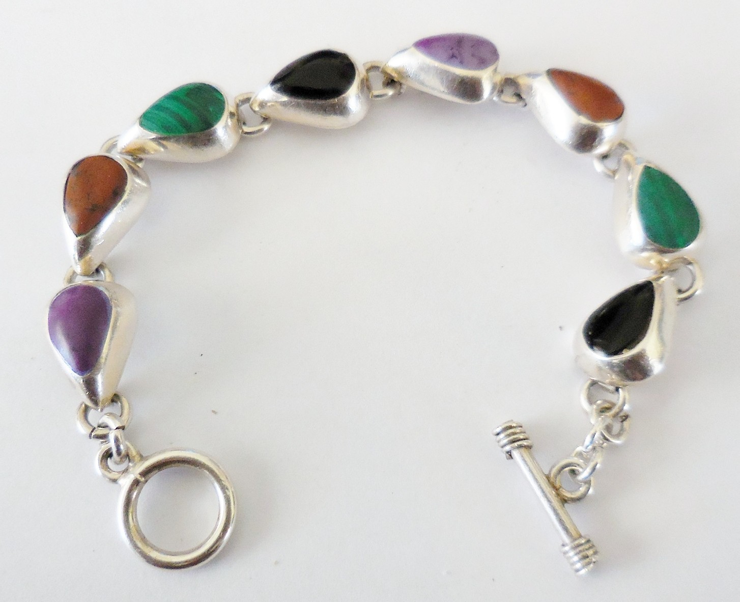 VINTAGE GEODE STERLING SILVER BRACELET BEAUTIFUL COLORFUL STONES 31 GRAMS