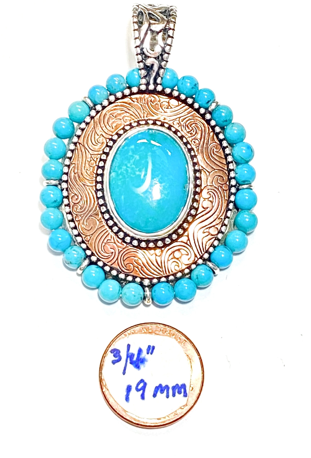 Vintage Sterling, Copper & Turquoise Carolyn Pollack “American West” Pendant