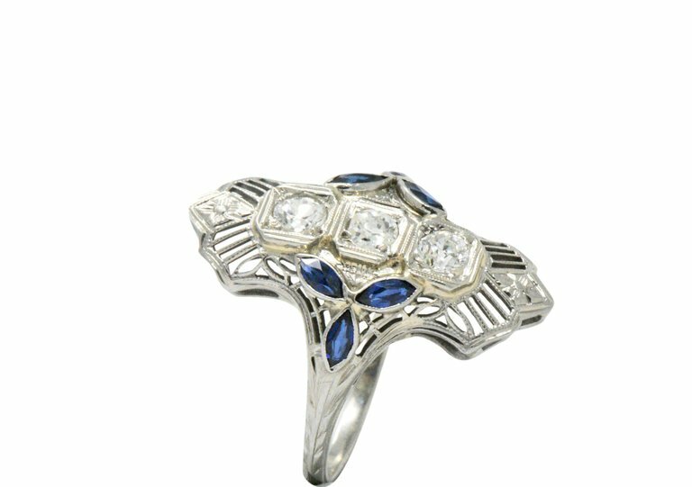 0.35 CT Round Diamond Elongated Vintage Antique Ring In 925 Sterling Silver