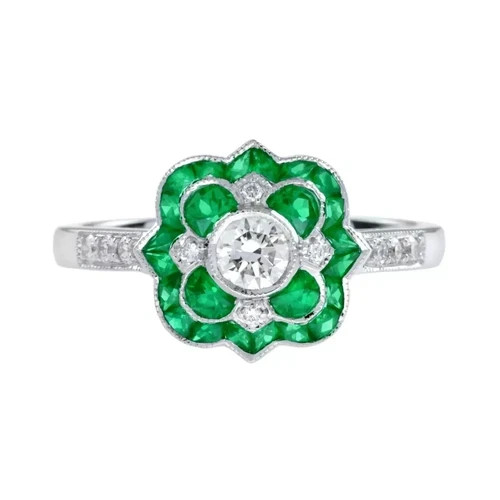 Art Deco Style Round Cut Lab Created Diamond 925 Silver Anniversary Ring