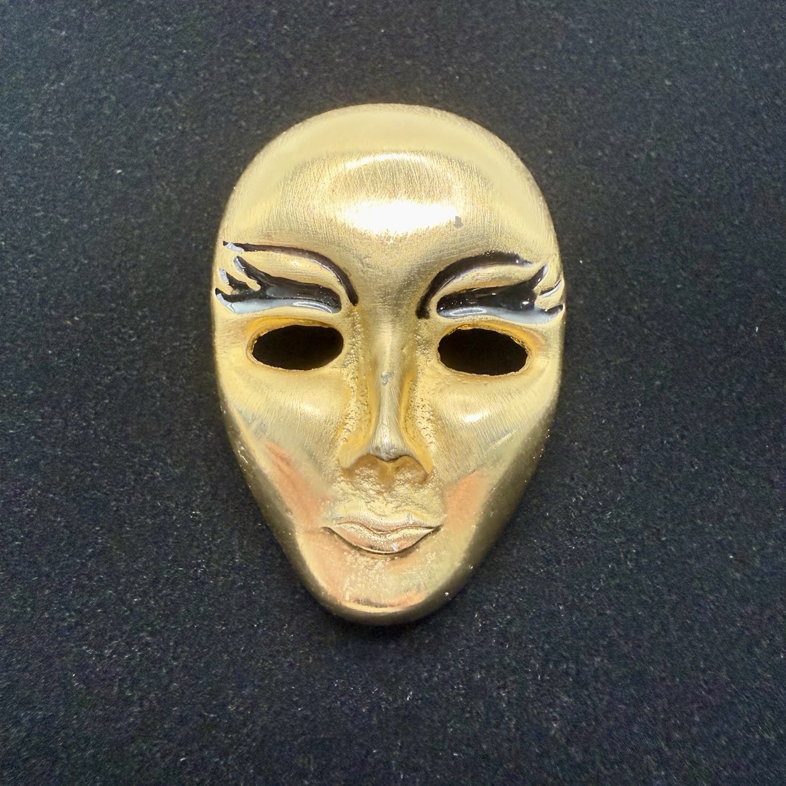Rare Vintage Les Bernard Theatrical Gold Tone Figural Face Mask Brooch Pin
