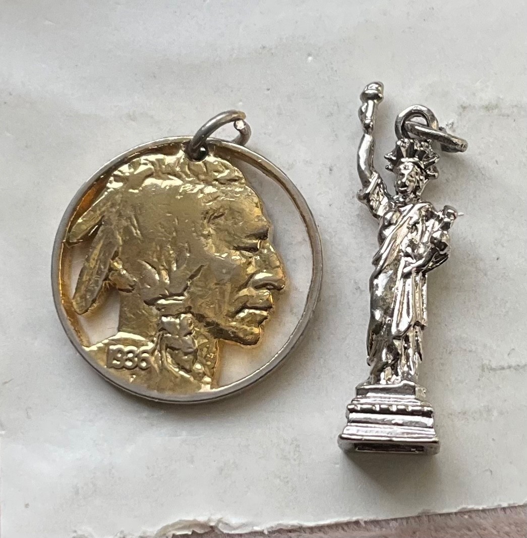 Vintage BUFFALO HEAD NICKEL Coin 1936 Silhouette STATE LIBERTY Charms Plated