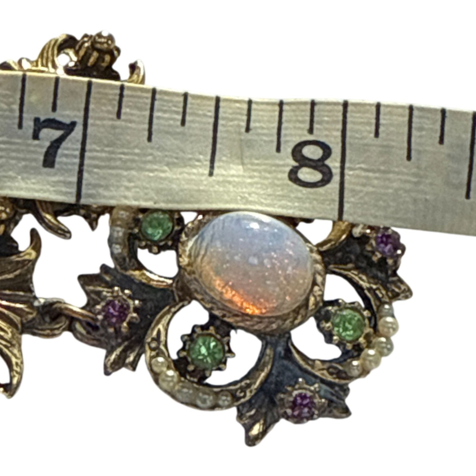 Victorian Revival Faux Fire Opal Pearl Necklace Antique Style Gold Tone Statemen