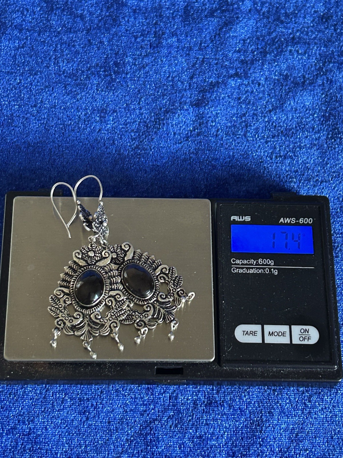 Vintage Estate Sterling Silver & Glass Handmade Chandelier Pierced Earrings Big