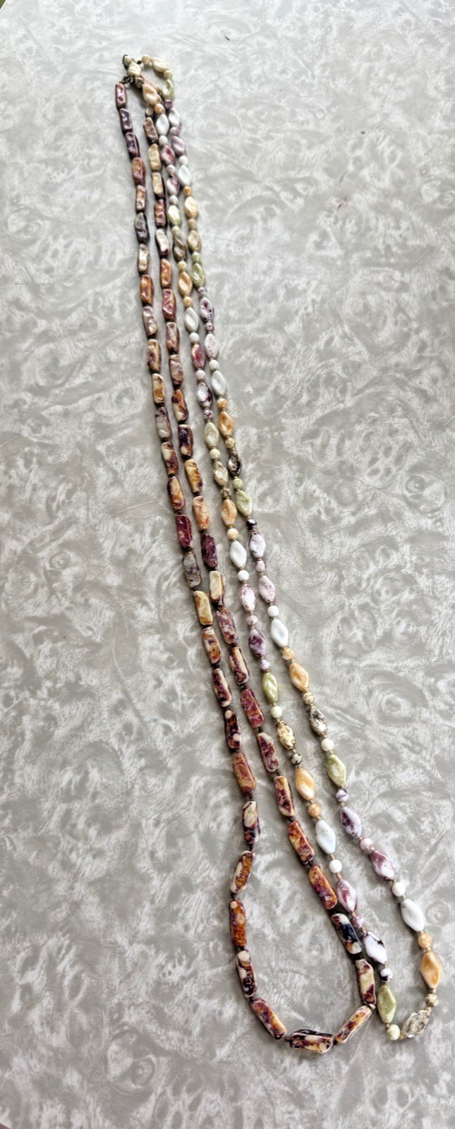 Lot of 2 SUPER LONG Vintage Polished Beads Stones Hand-knotted Shiny Necklaces