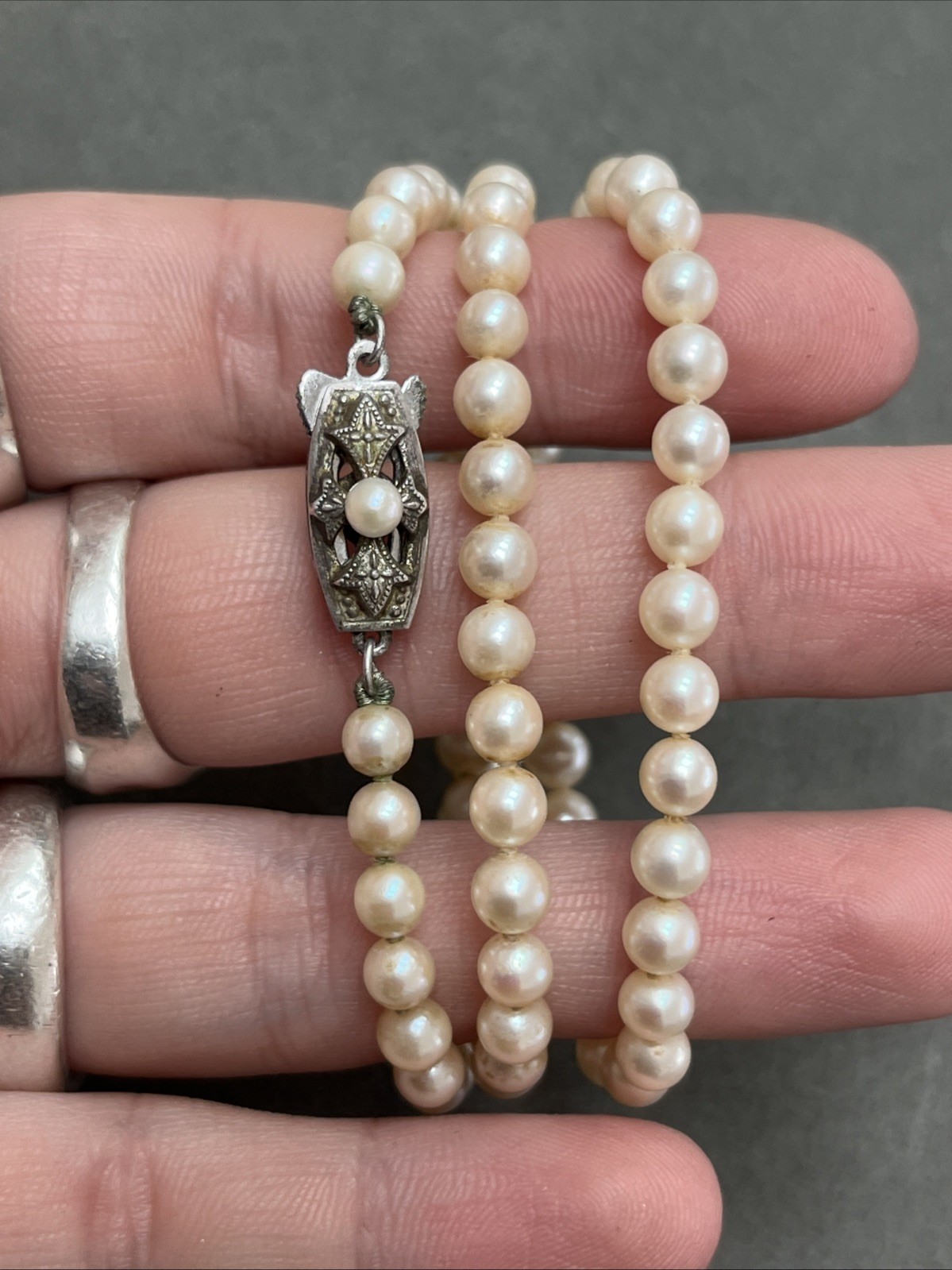 Antique Japanese Mikimoto Pearl Silver Necklace