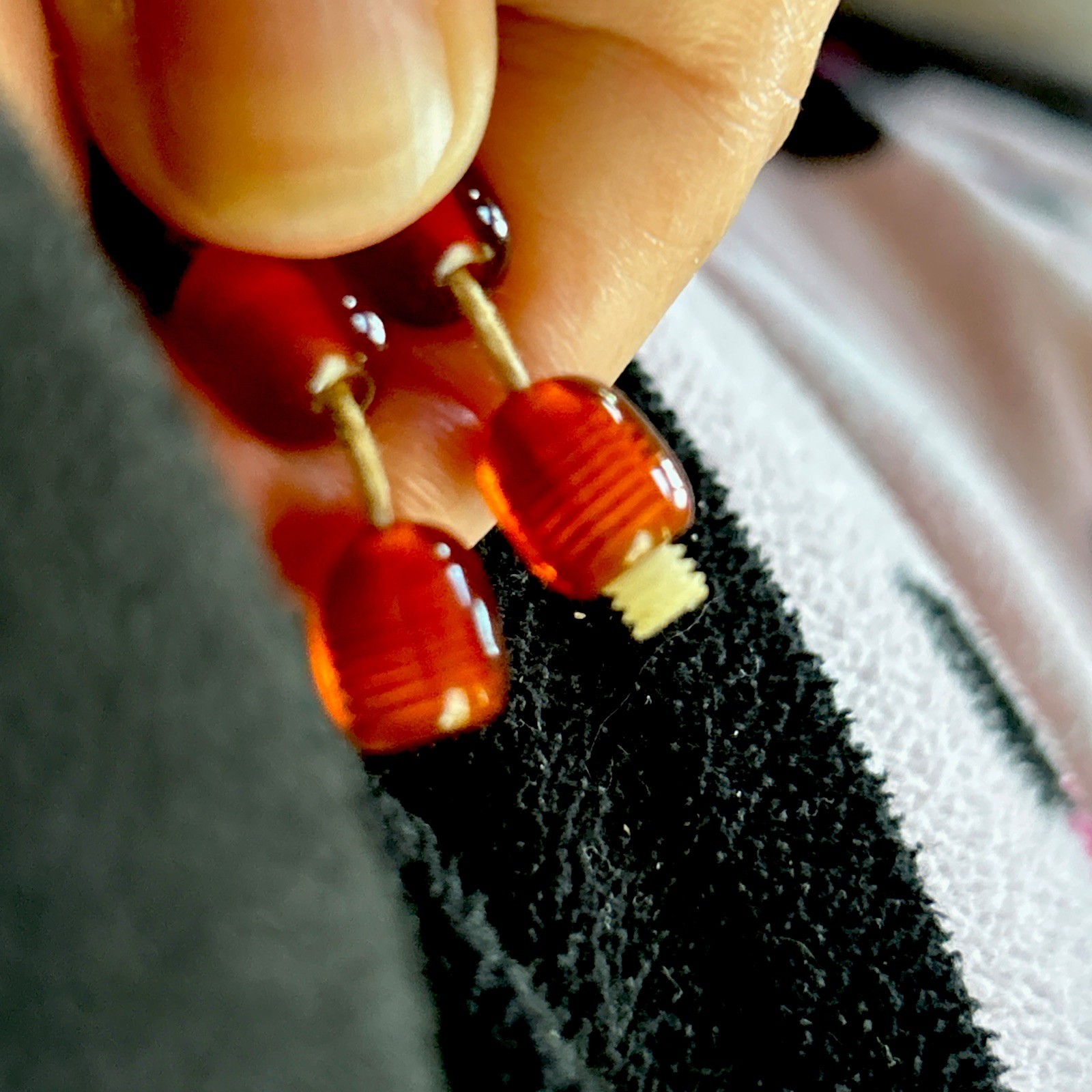 VINTAGE 64g GORGEOUS BAKELITE CHERRY AMBER TRANSLUCENT BEADS 21” NECKLACE Test