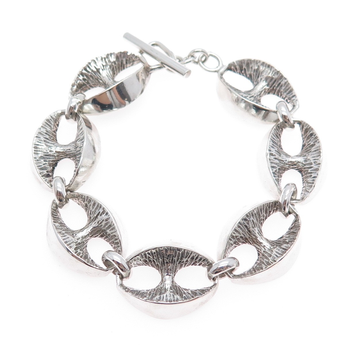800 Silver Vintage Italy Anchor Mariner Link Oxidized Bracelet 6.75″