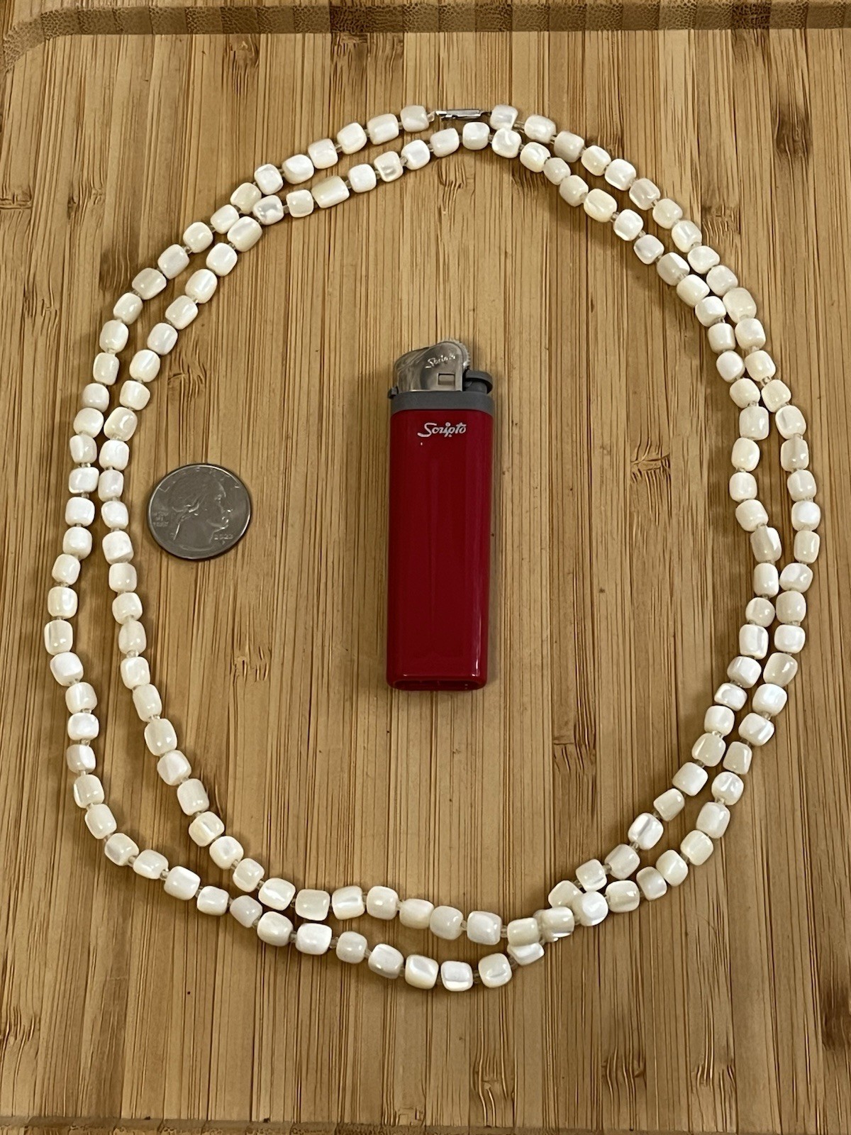 VTG Mother of Pearl Nacre Balamuti & Glass Seed Beads Necklace Barrel Clasp 44″