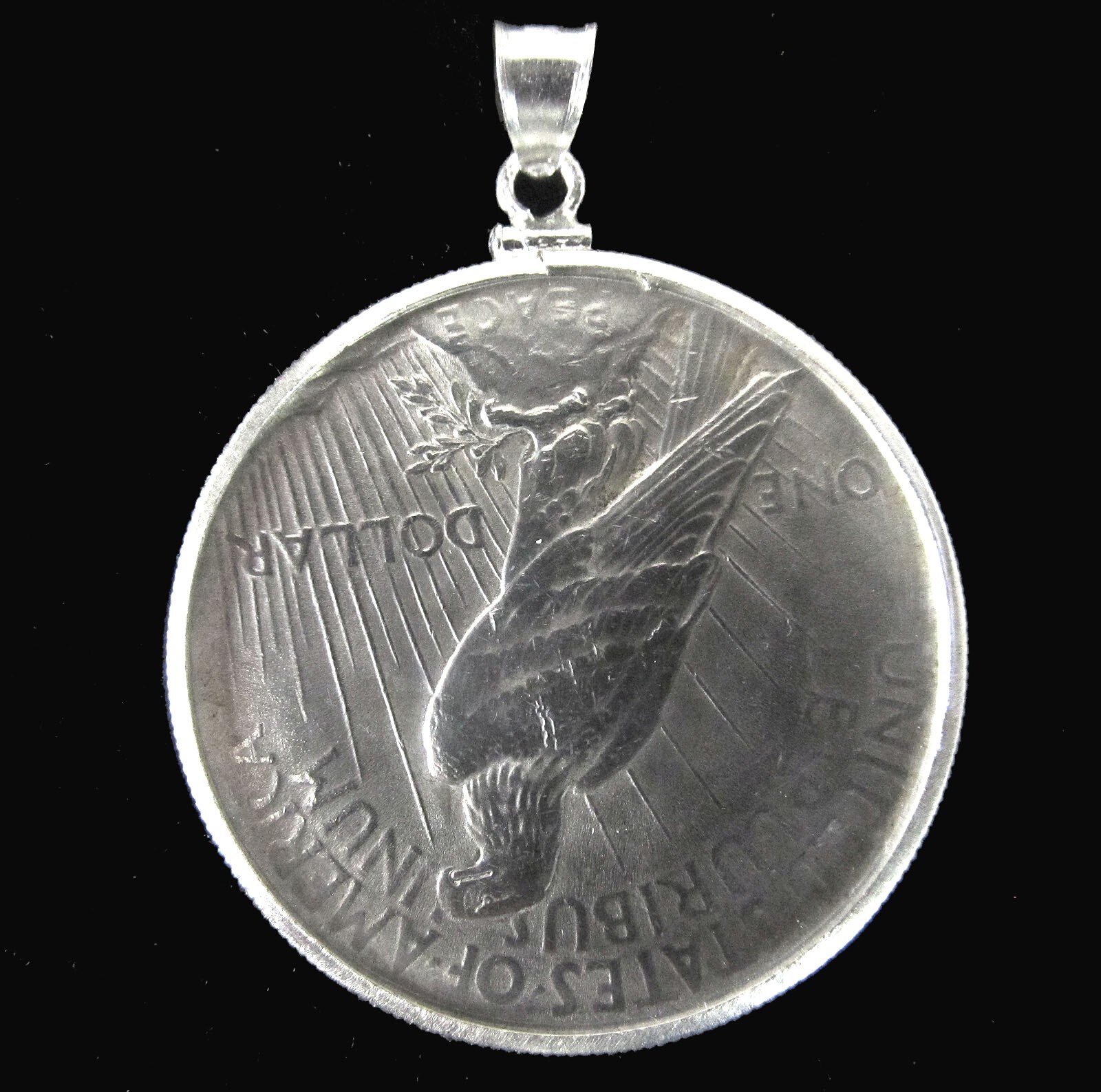 Peace Dollar Pendant 90% Silver Coin Sterling Silver Coin Edge Bezel Bail