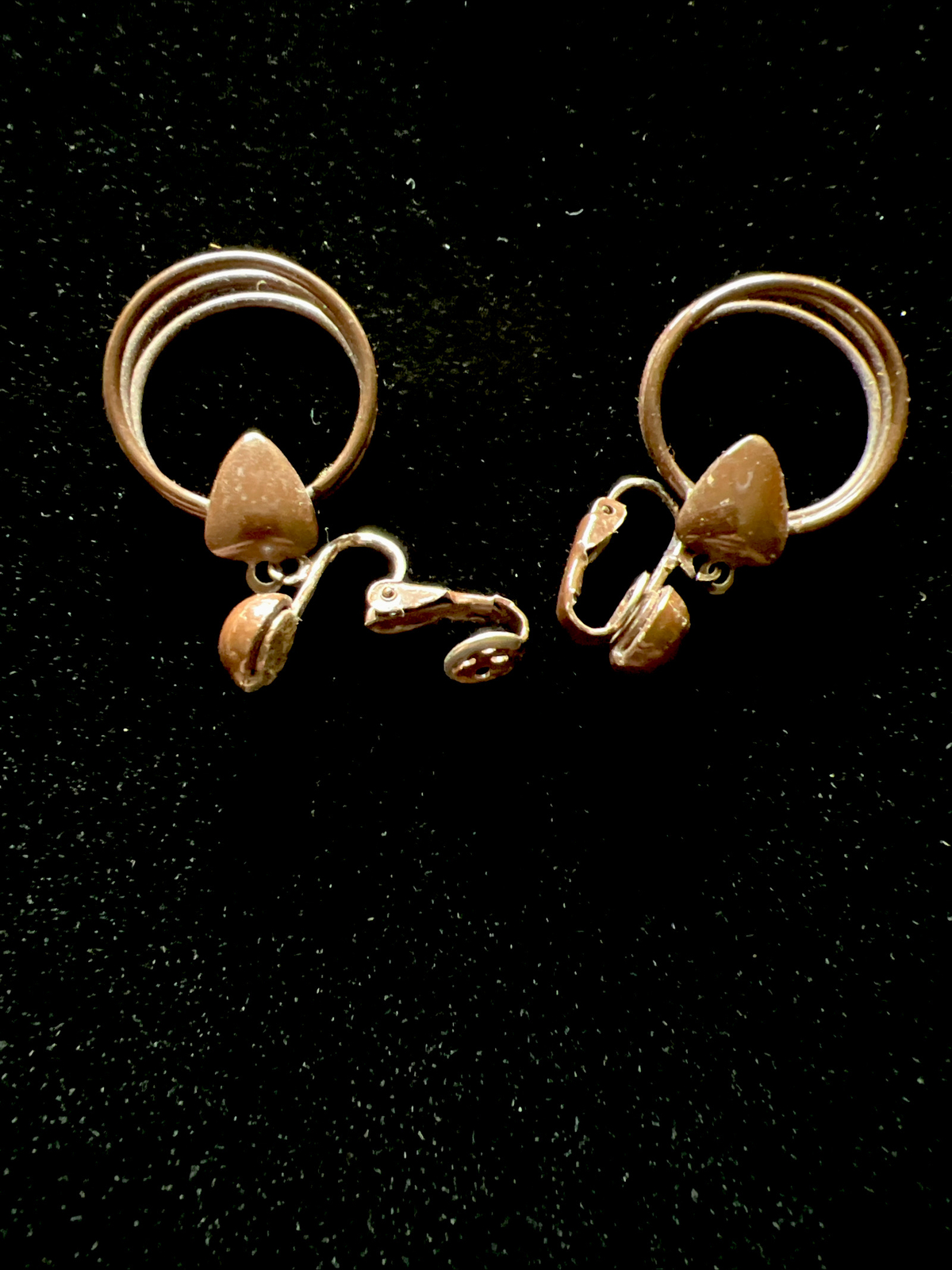 Vintage Silvertone Brown Silver Hoop Dangle Drop ClipOn Earrings Lot Of (2)