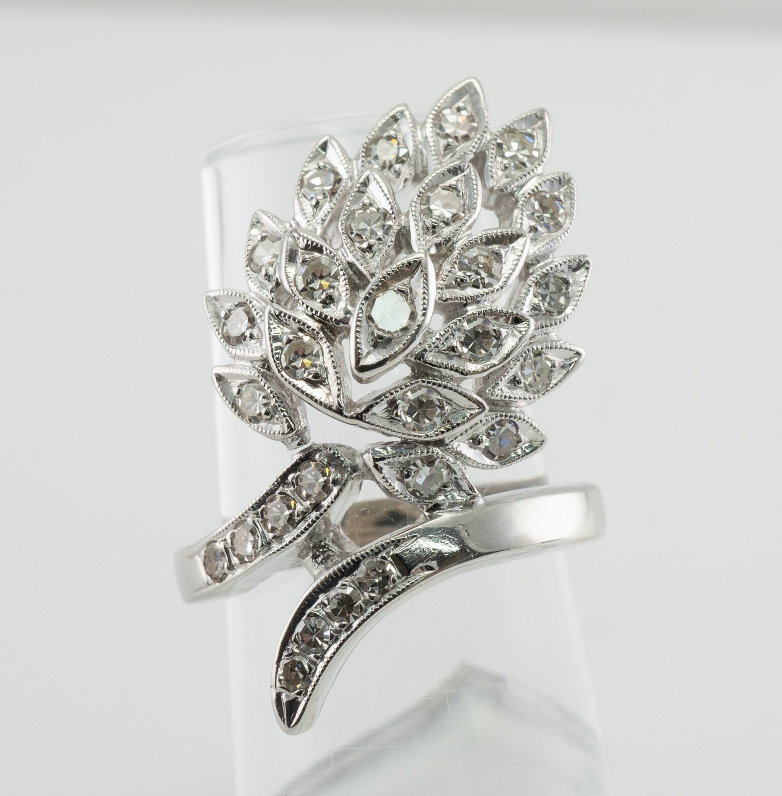 Natural Diamond Ring 14K White Gold Vintage Cluster Estate 1.24 TDW