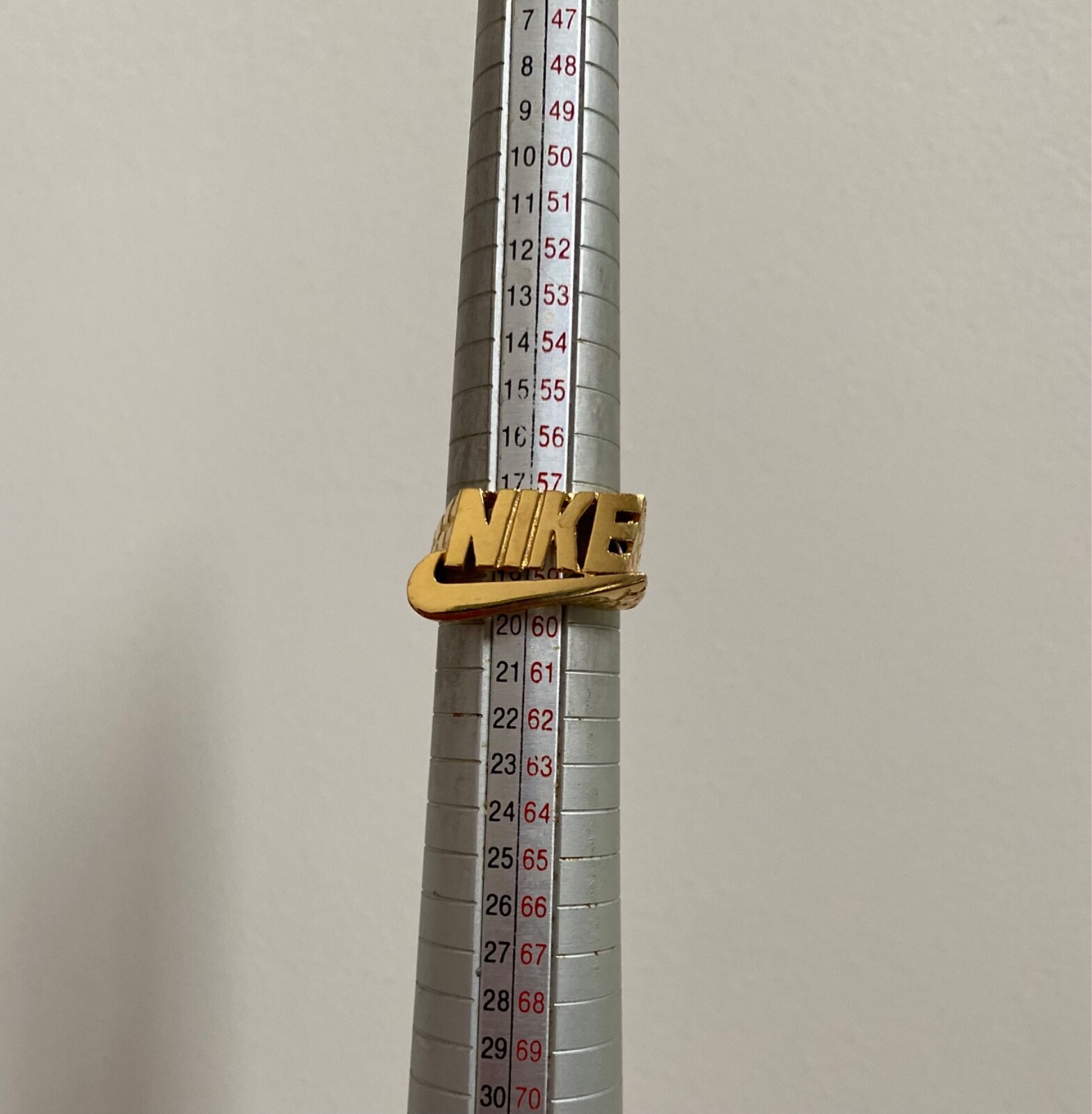 Vintage NIKE Swoosh Logo Gold Chrome Metal Ring Jewelry Novelty Collectible