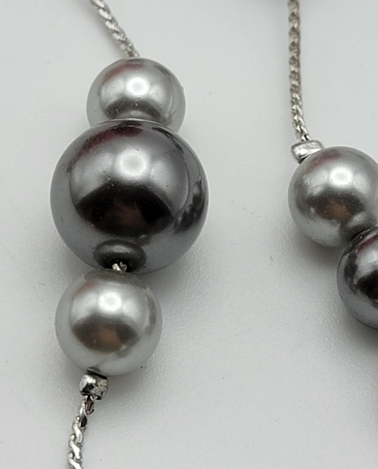 Vintage RMN Silver And Gray Tone Faux Pearl Station Chain Necklace 36″ Flapper