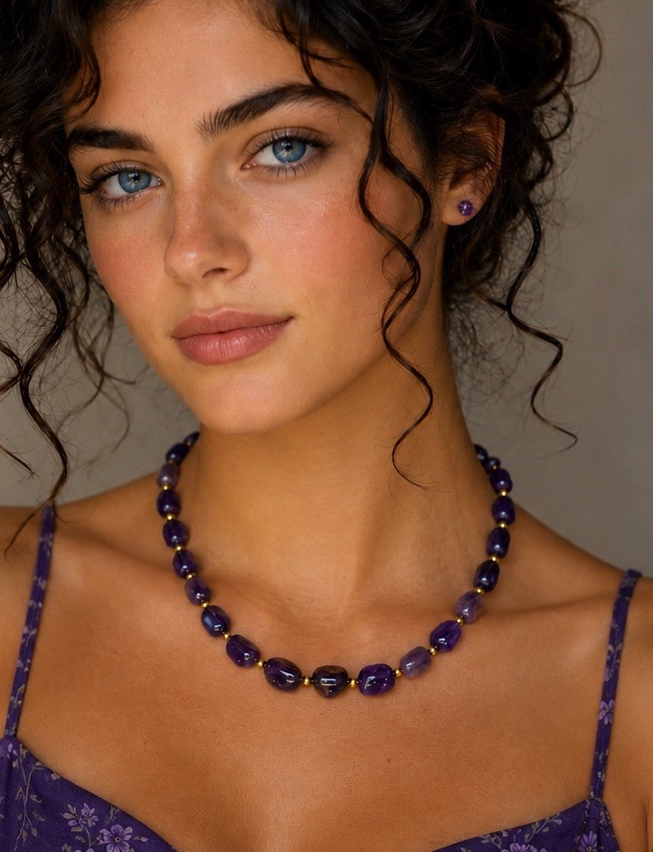STAUER 200-Carat Luscco Amethyst Necklace With Gold Accents -Woman Jewelry