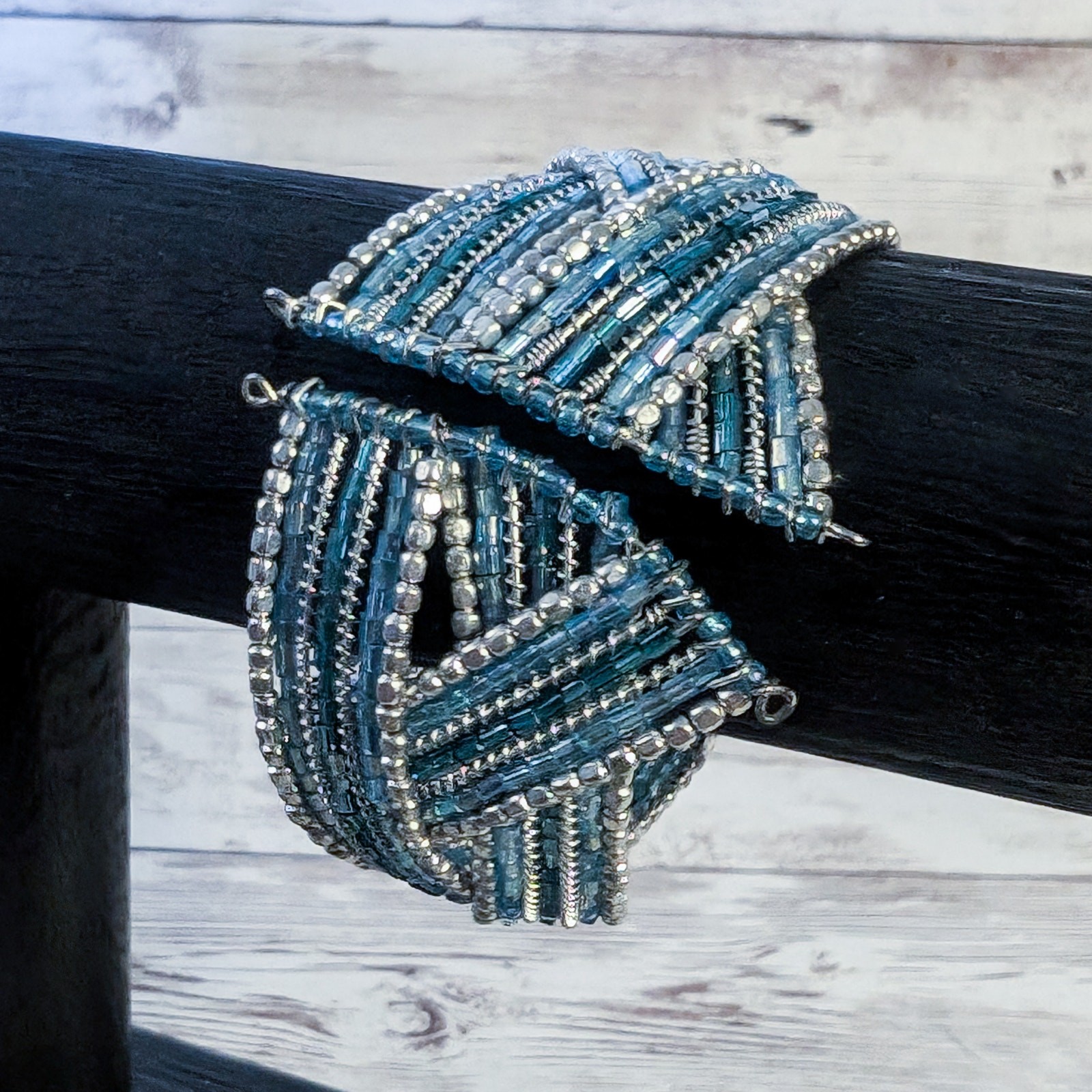 Vintage Bracelet Wide Blue & Silver Tones