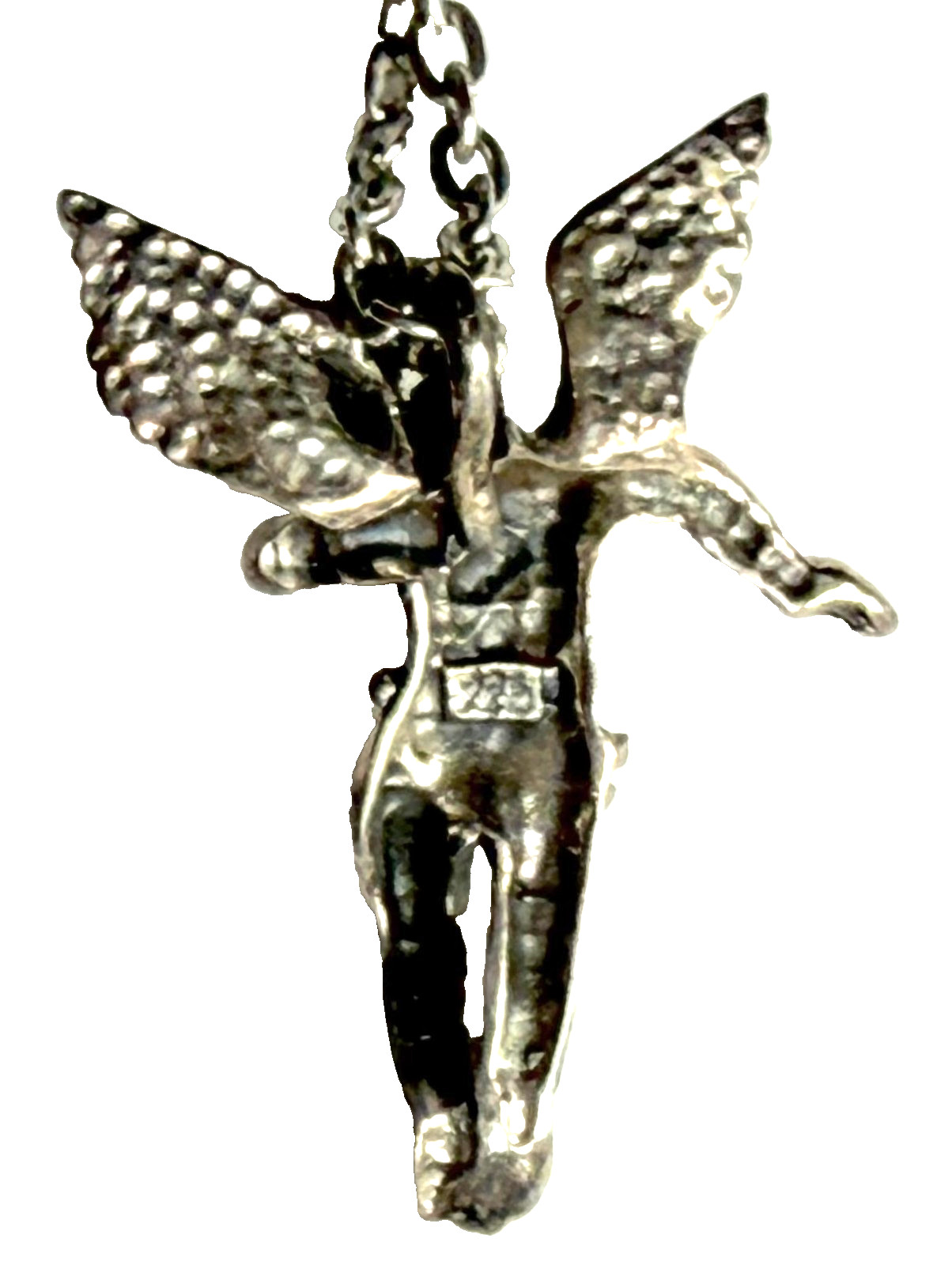 STUNNING VINTAGE 925 SILVER HEAVENLY ANGEL 1 1/4″ PENDANT NECKLASS ON 20″ CHAIN