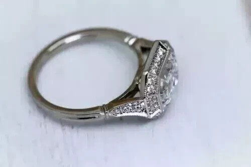 Art Deco Vintage Style Lab Created Diamond Engagement 14k White Gold FN Ring