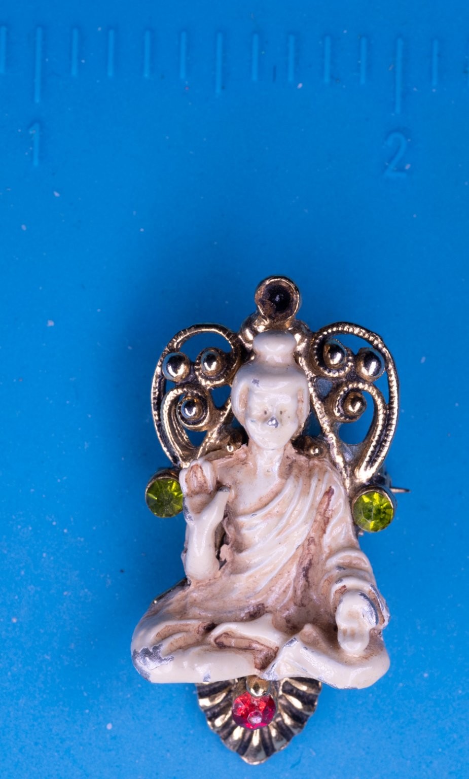 Vintage Asian Figural Brooches Gold Tone Rhinestone 1.5-2″ Buddha Geisha Set