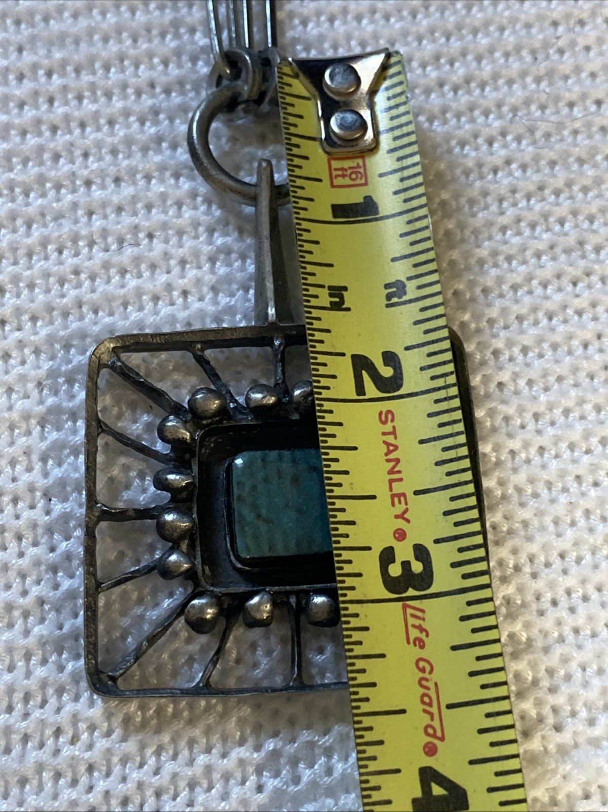 LYSGARGS DESIGN Mid-Century Modernist Pewter & Aqua Ceramic Pendant Necklace #56