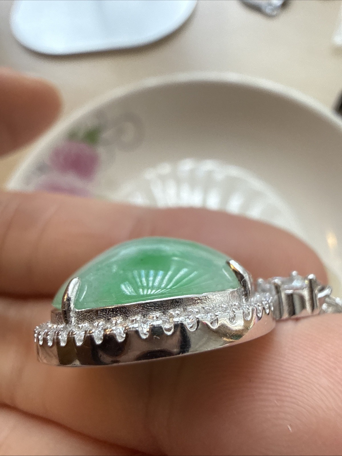 Certified Grade A Natural Jadeite Green Sterling Silver Pendant