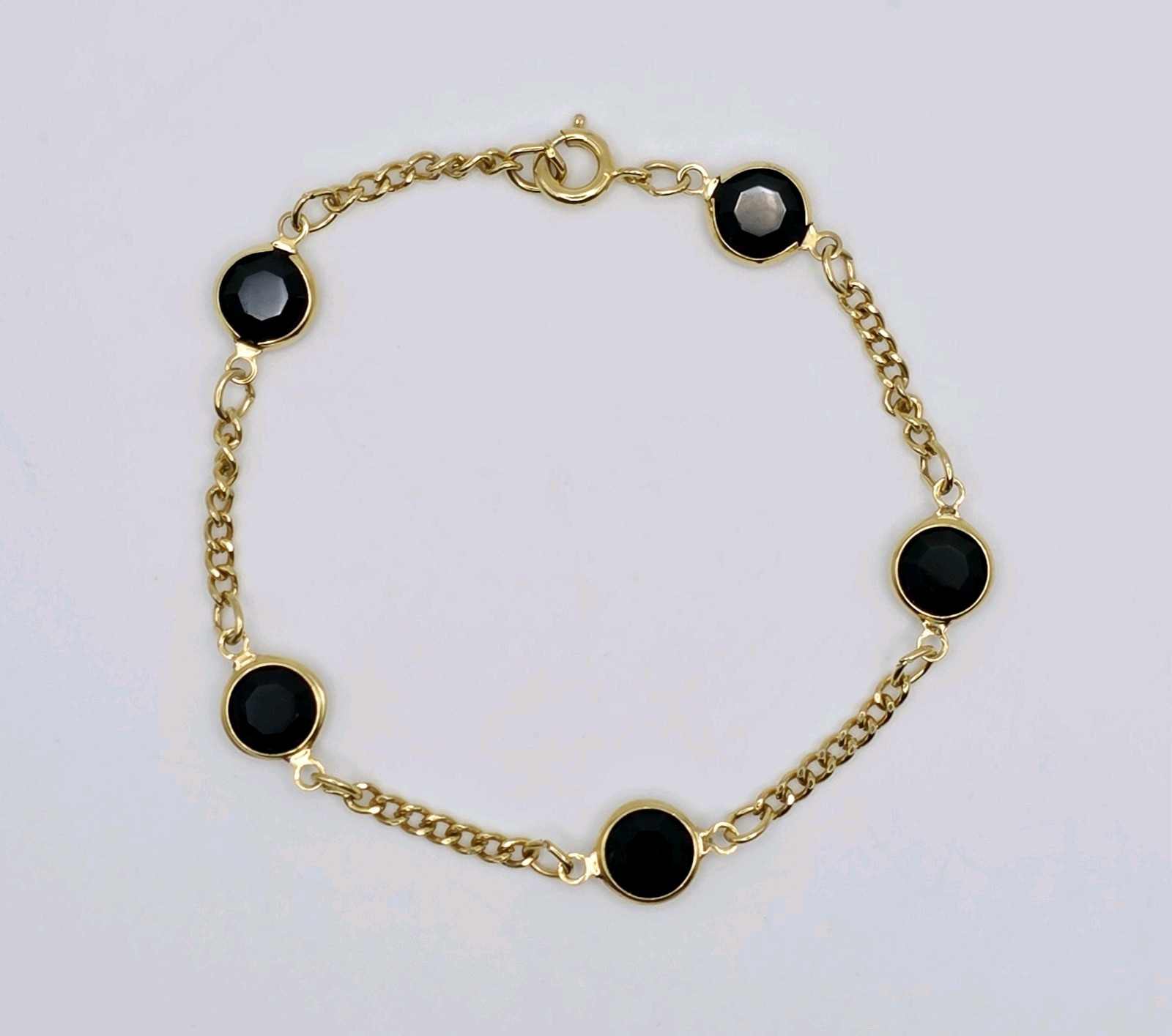 Vtg Austrian Crystal Bezel Station Necklace 30″ Bracelet Gold Tone Black Clear
