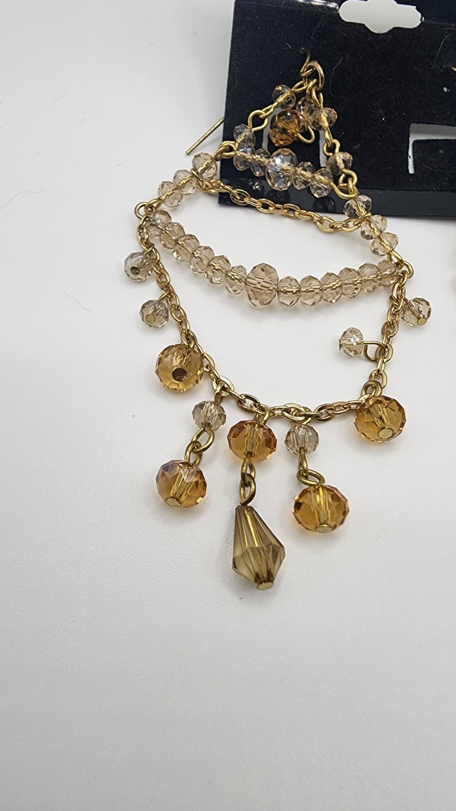 Vintage Women’s Gold Toned Large Bead Faux Diamond Earrings Jewelry Set