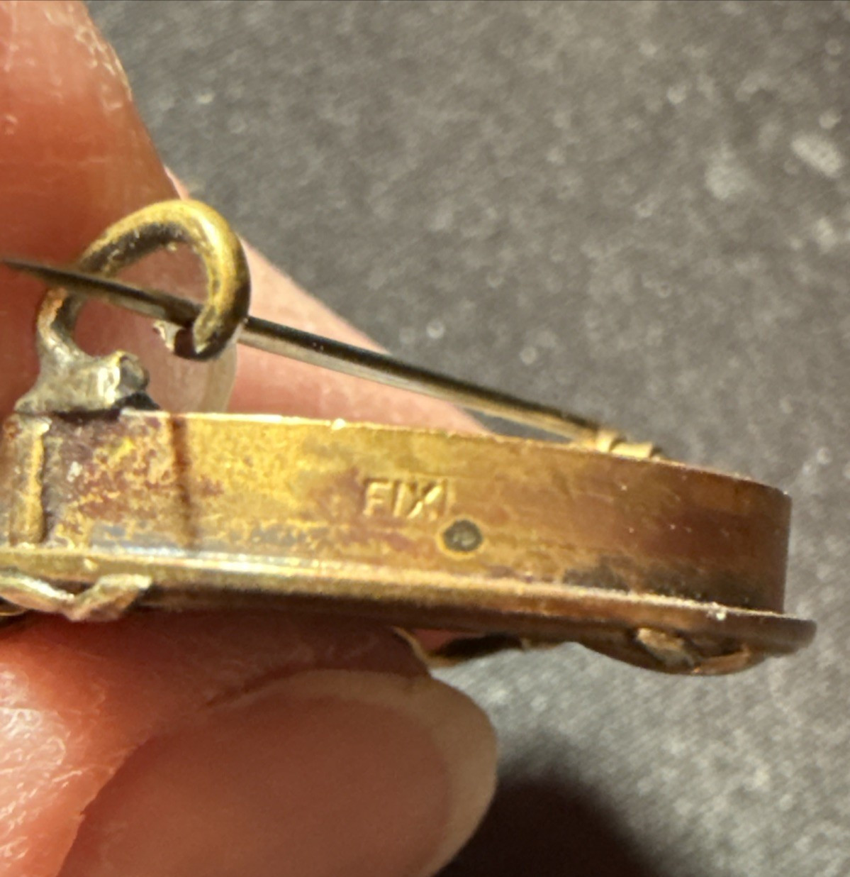 RARE French Antique FIX Metal Hallmarked 18K Gold Plate Photo Pin Brooch FRANCE
