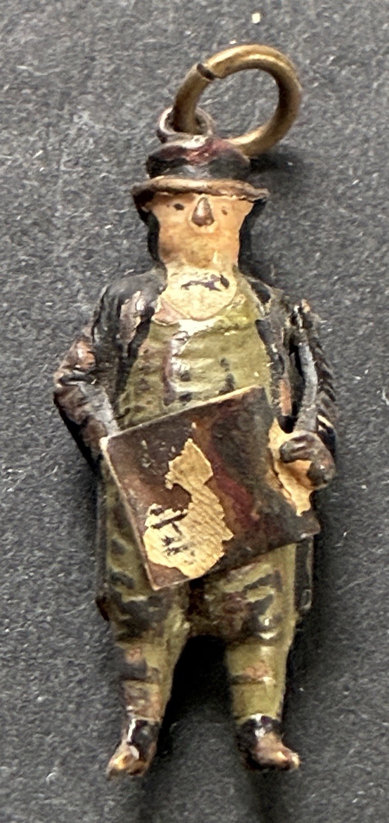 Antique Painted British Miniature Charm Figure, Englishman w Newspaper, Dickens