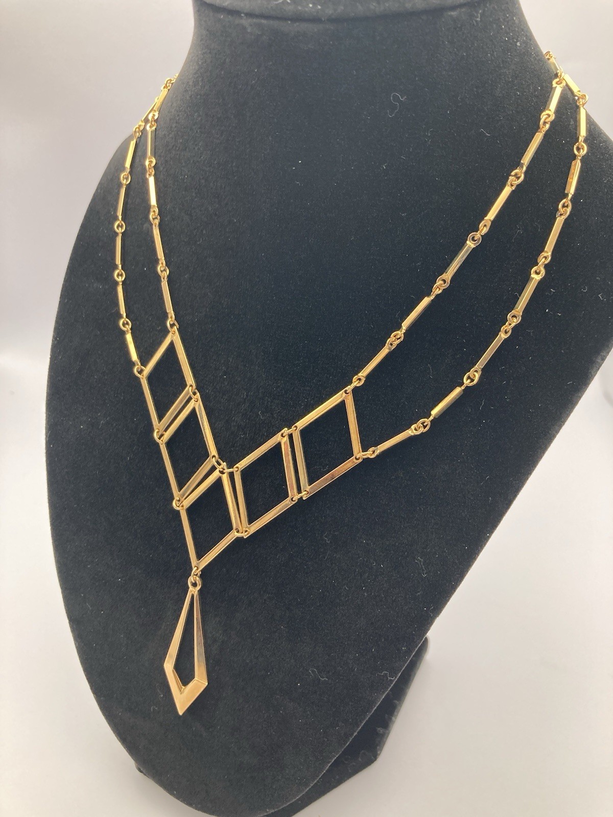 Vintage Sarah Coventry Geometric Gold-Tone Necklace 17.75” Long Fish Hook Clasp
