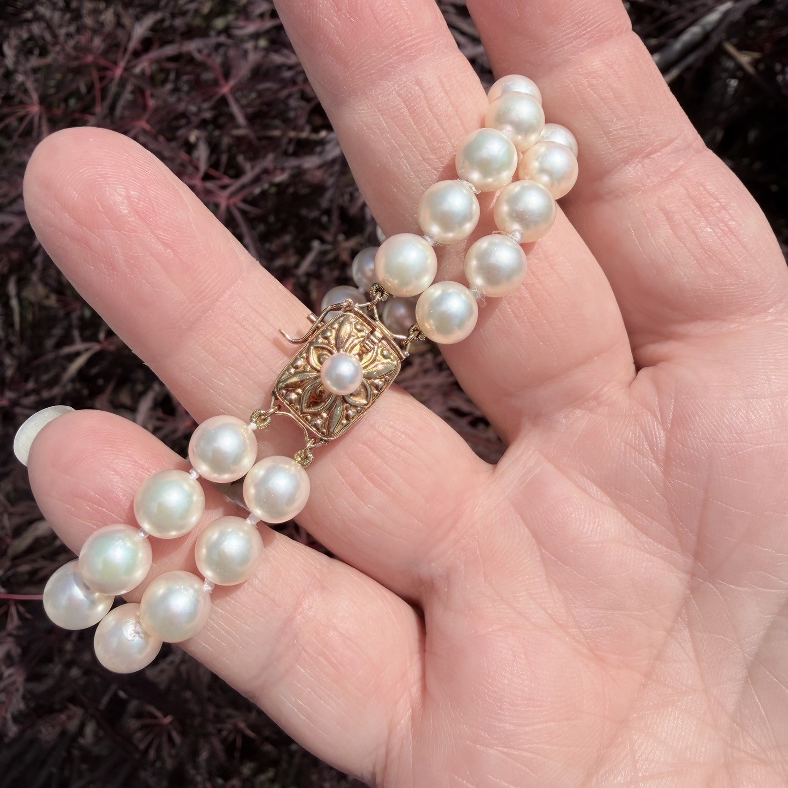 VTG Mikimoto 18K Gold Double Strand Akoya Pearl Bracelet Excellent Condition