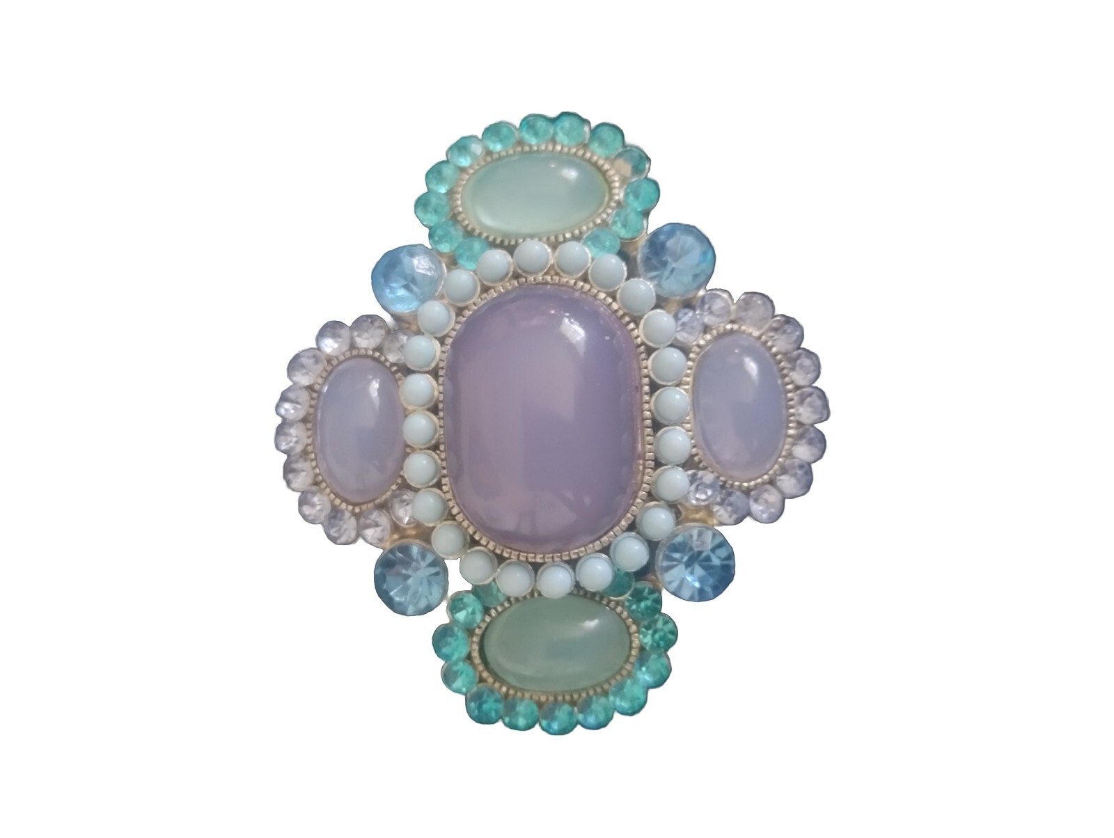 Vintage Blue And Violet Cabochon Lucite And Rhinestone Jewels Brooch Or Pendant