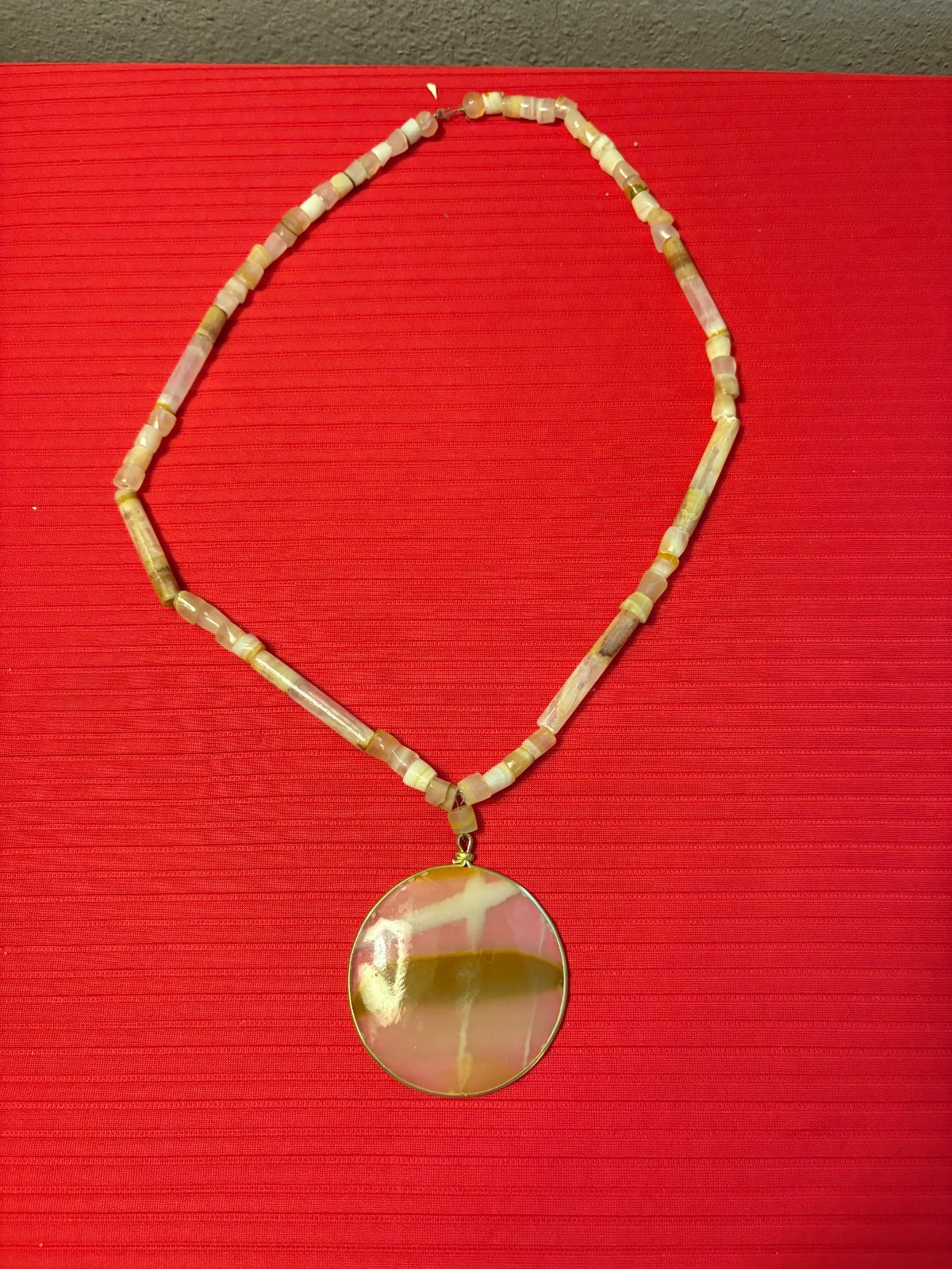 Vintage Cream White Brown Green AGATE 26 inches Pendant NECKLACE