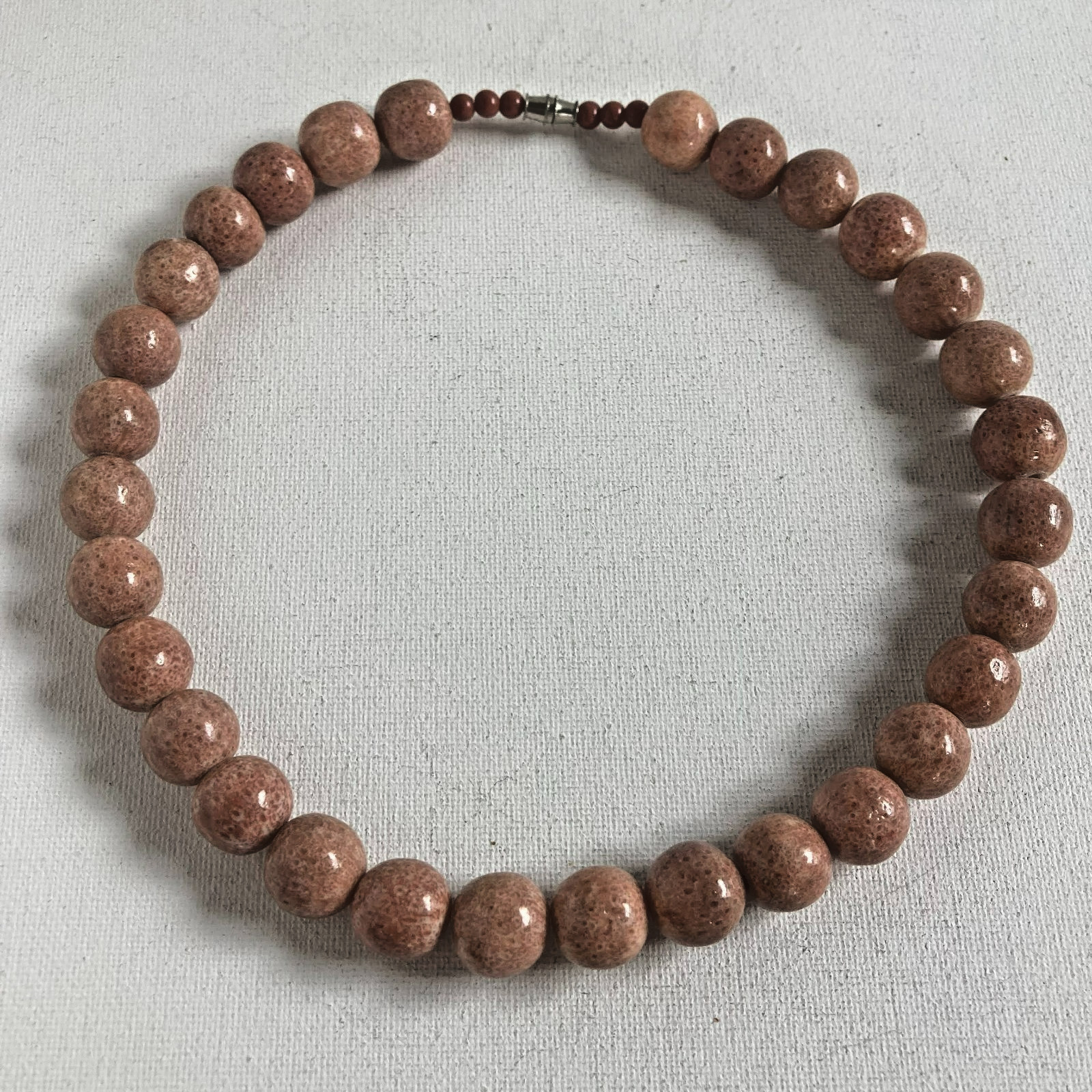 Necklace Vintage Muted Pink Beaded Choker Heavy Natural Beads 16″