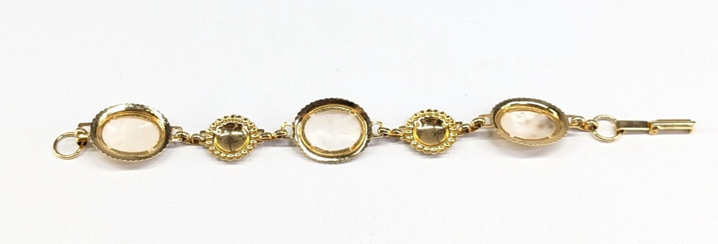 Vintage Real Seashell Shell Gold Tone Tennis Bracelet 3/4″ Wide 7″ Long