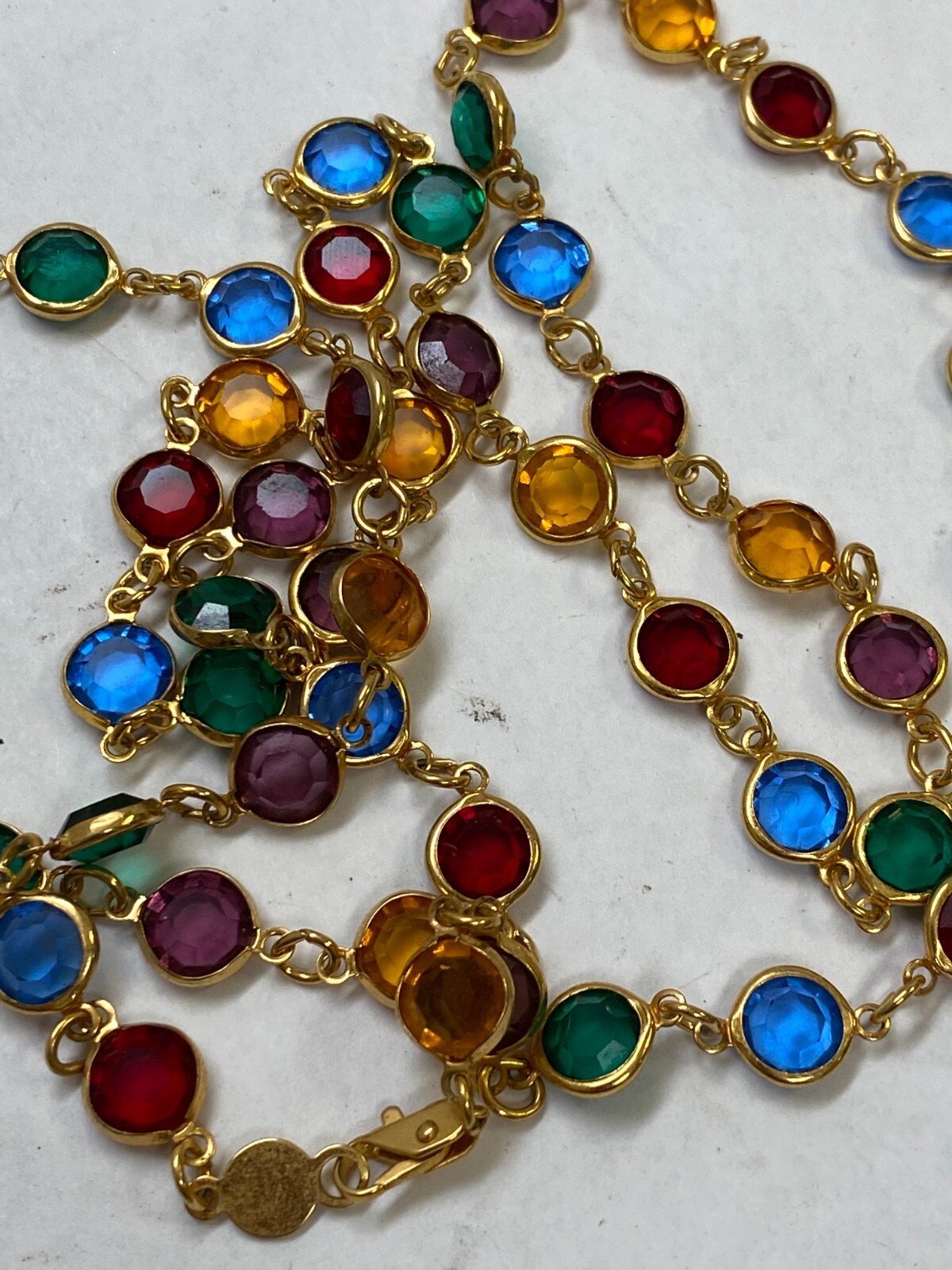 Austrian Crystal USA Vintage Necklace/Earrings Multicolor Open Bezel Gold Color