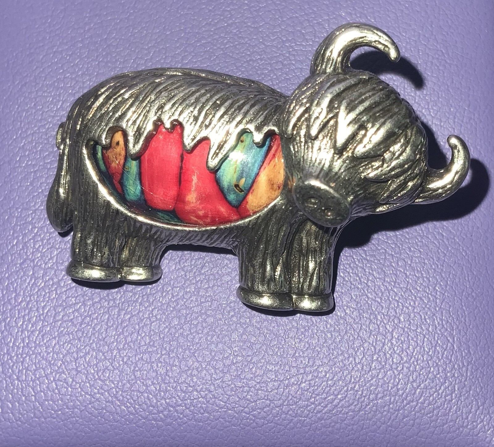 Highland Cow Vibrant Colored Brooch crafted in Scotland from Heather and Pewter