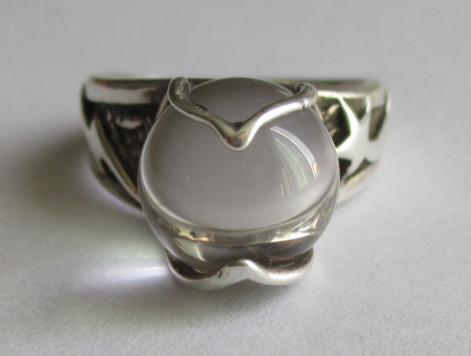 Sz 6.75 VINTAGE STERLING SILVER ROCK CRYSTAL POOLS OF LIGHT STAR RING