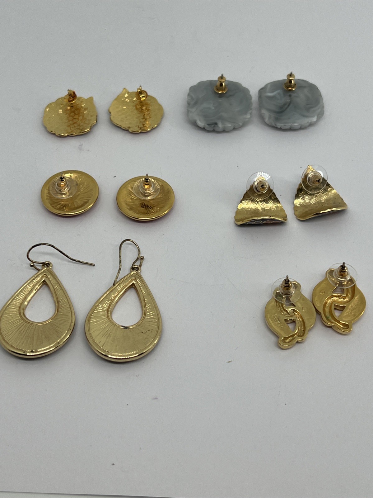 6 Vintage Goldtone Enamel Flower Butterflies Pierced Earrings Monet Avon
