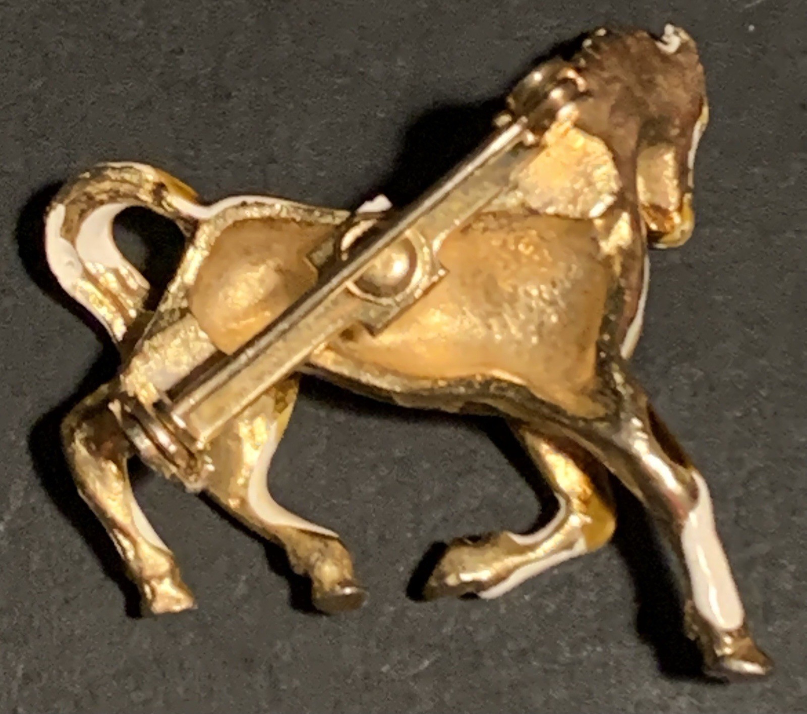 Gold Tone Enamel Paint Horse Equestrian Brooch Vintage