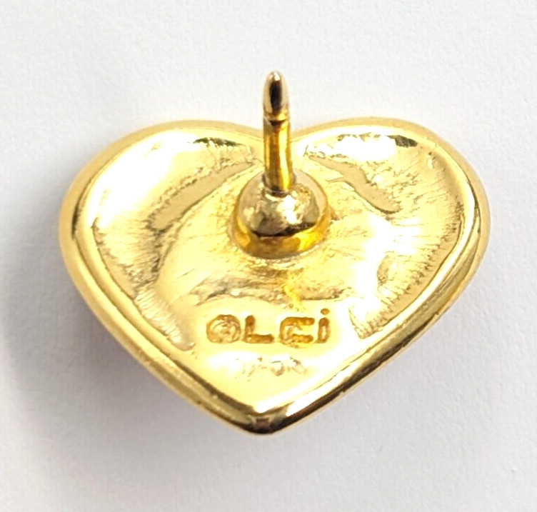 LC Liz Claiborne Heart Round Pink Glass Cabochon Gold Tone Pin Tie Tack VTG