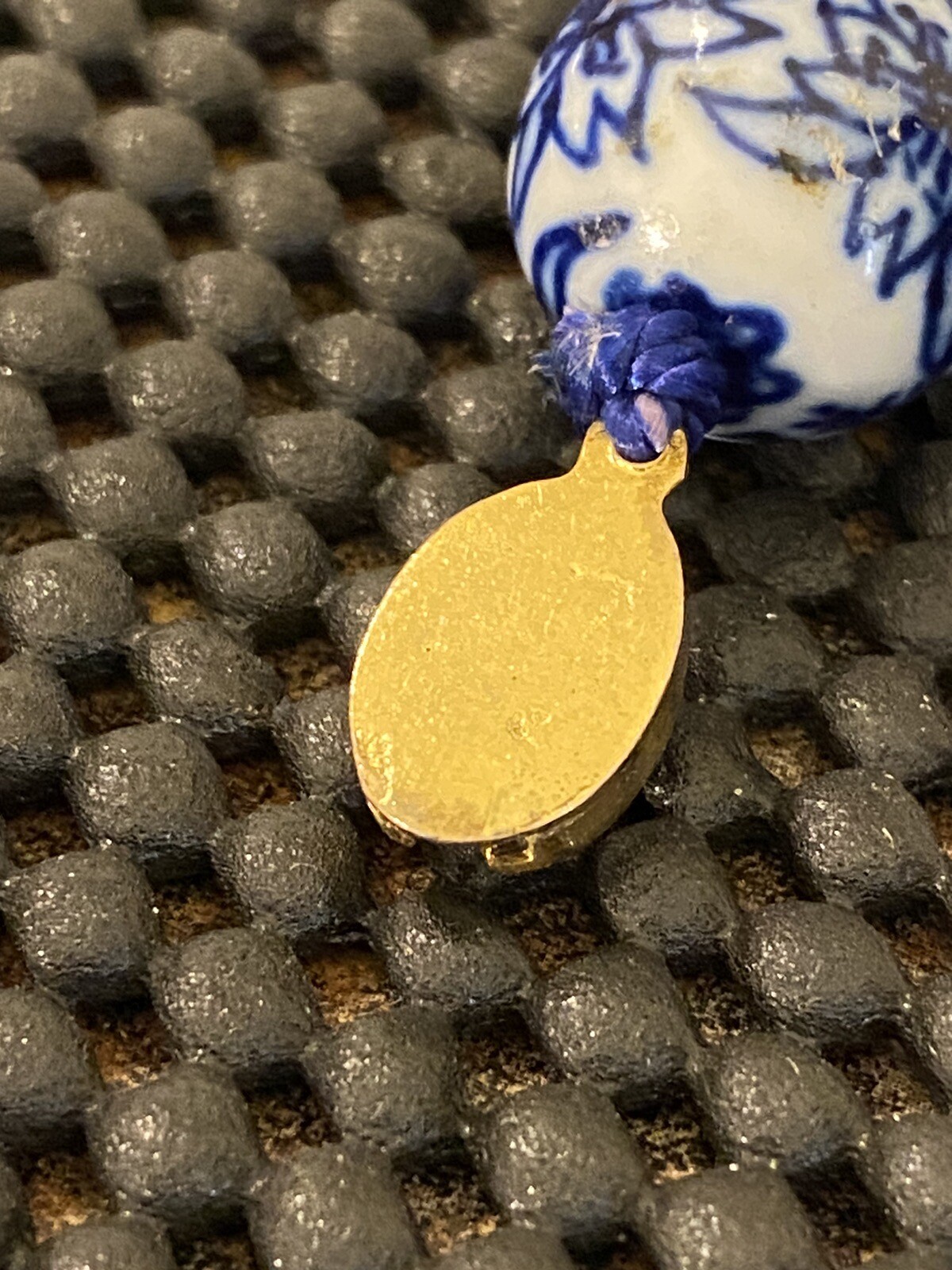 Vintage Chinese Export Blue White Large Porcelain Beaded Necklace Filigree Clasp