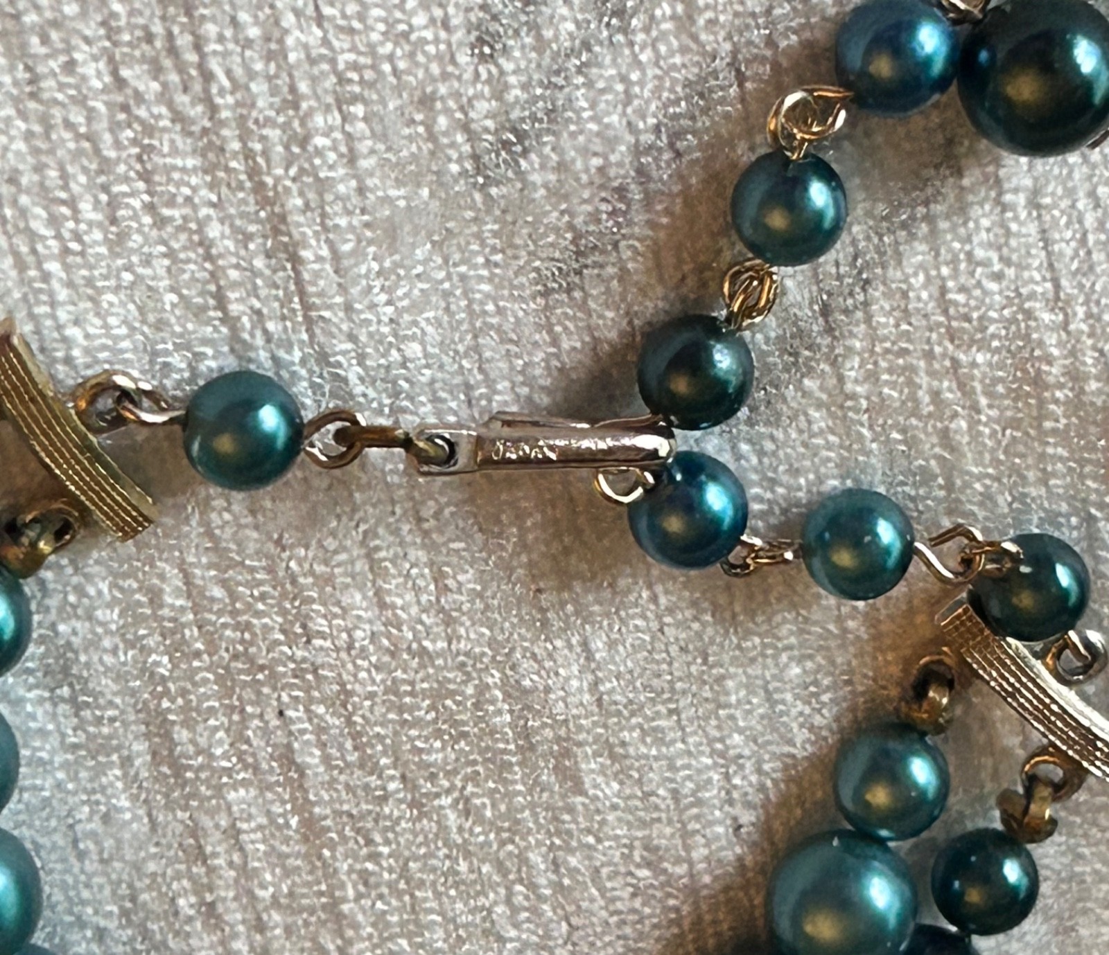 18″ double strand complementary blue faux pearl necklace
