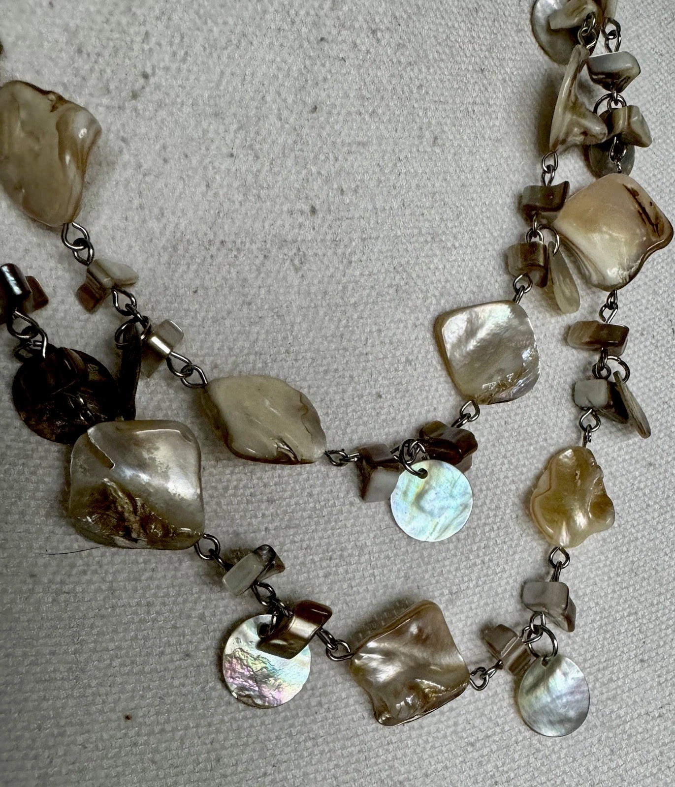Vintage Abalone Layering Necklace Circa 1970 46” Long Lobster Claw Clasp