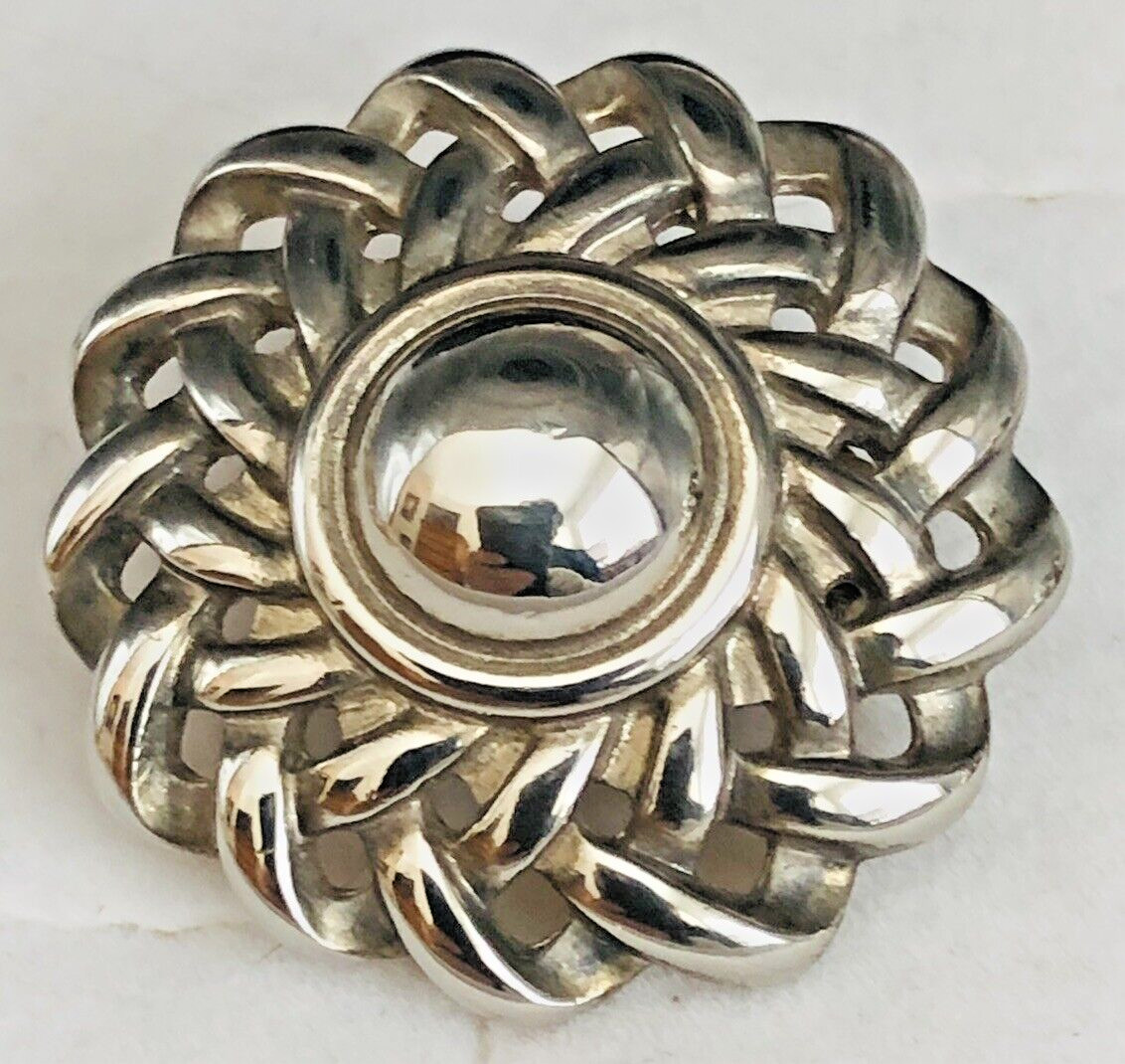 Vintage GIVENCHY Silver Tone Button Clip On Earrings Polished Round 1 1/4 In