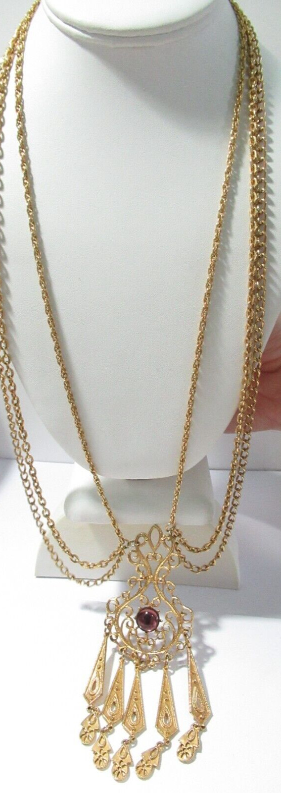 Festoon Multi-Strand Necklace With Purple Stone Vintage
