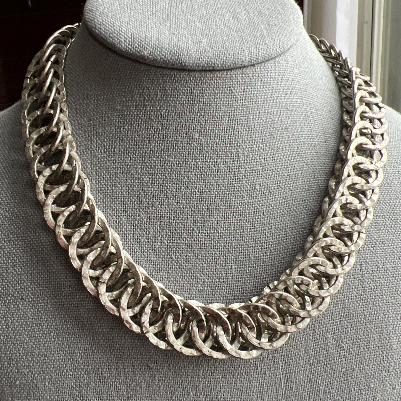 Vintage Double Link Silver Metal Necklace; Signed AV; Beautiful!
