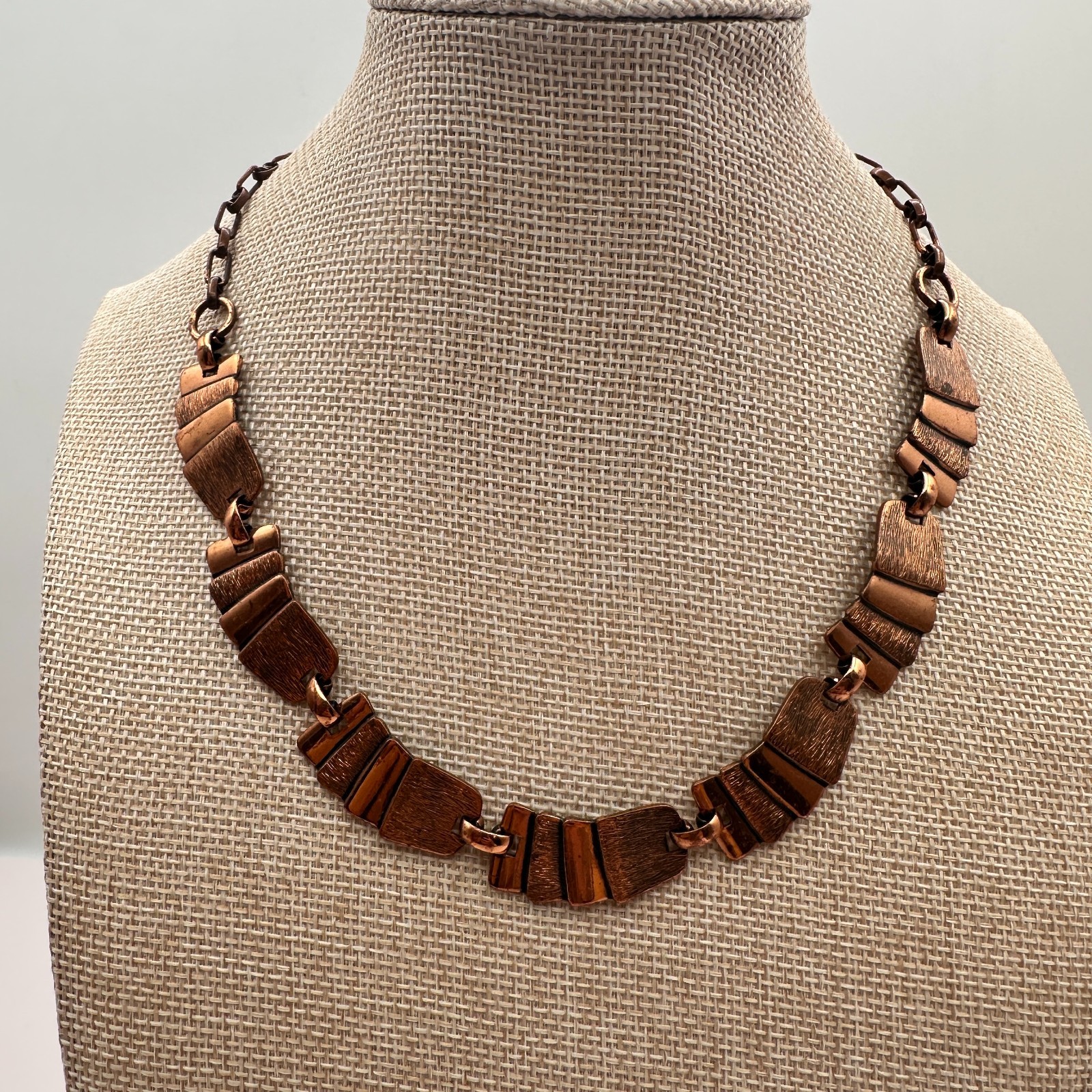Vintage 90s Copper Tone Textured Panel Collar Necklace Boho Women’s Jewelry