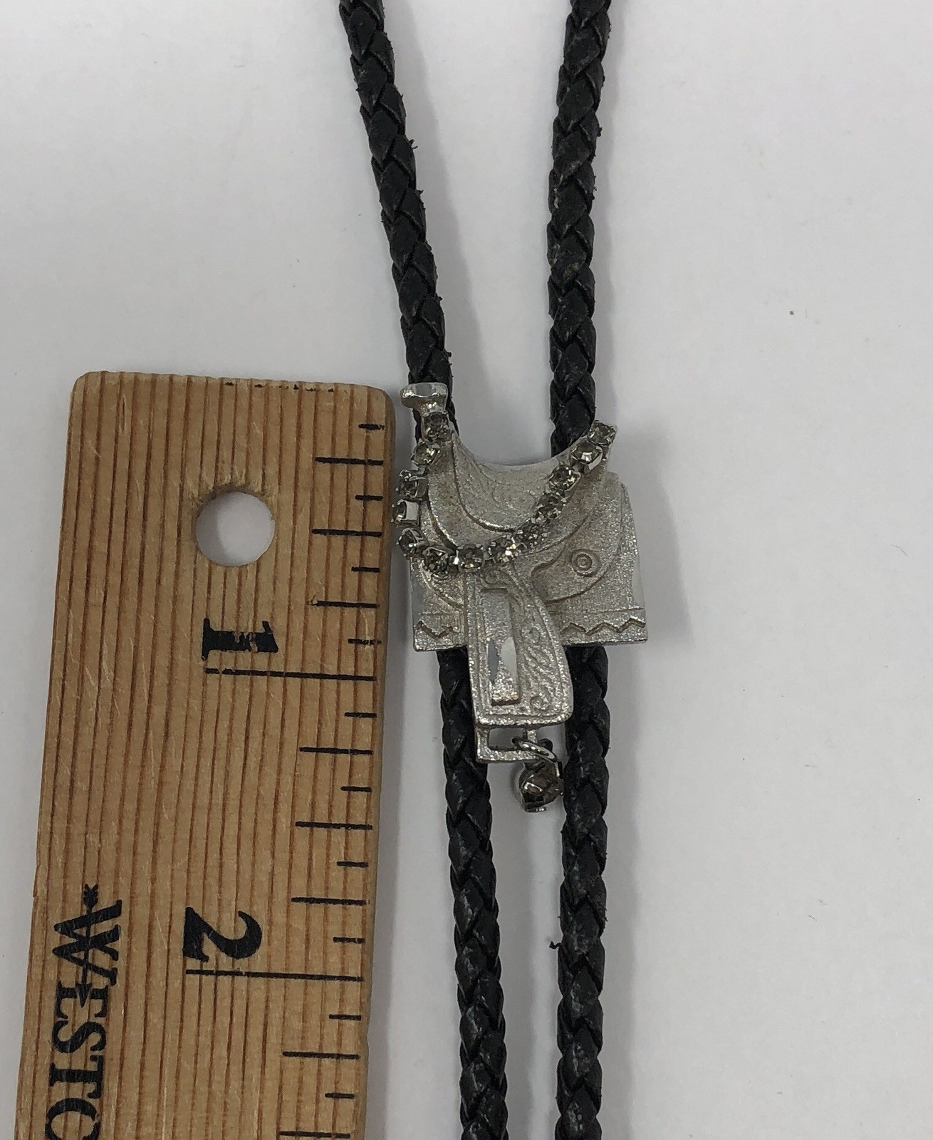 Saddle Bolo Tie Slide Braided Leather Western Rhinestone – Vintage