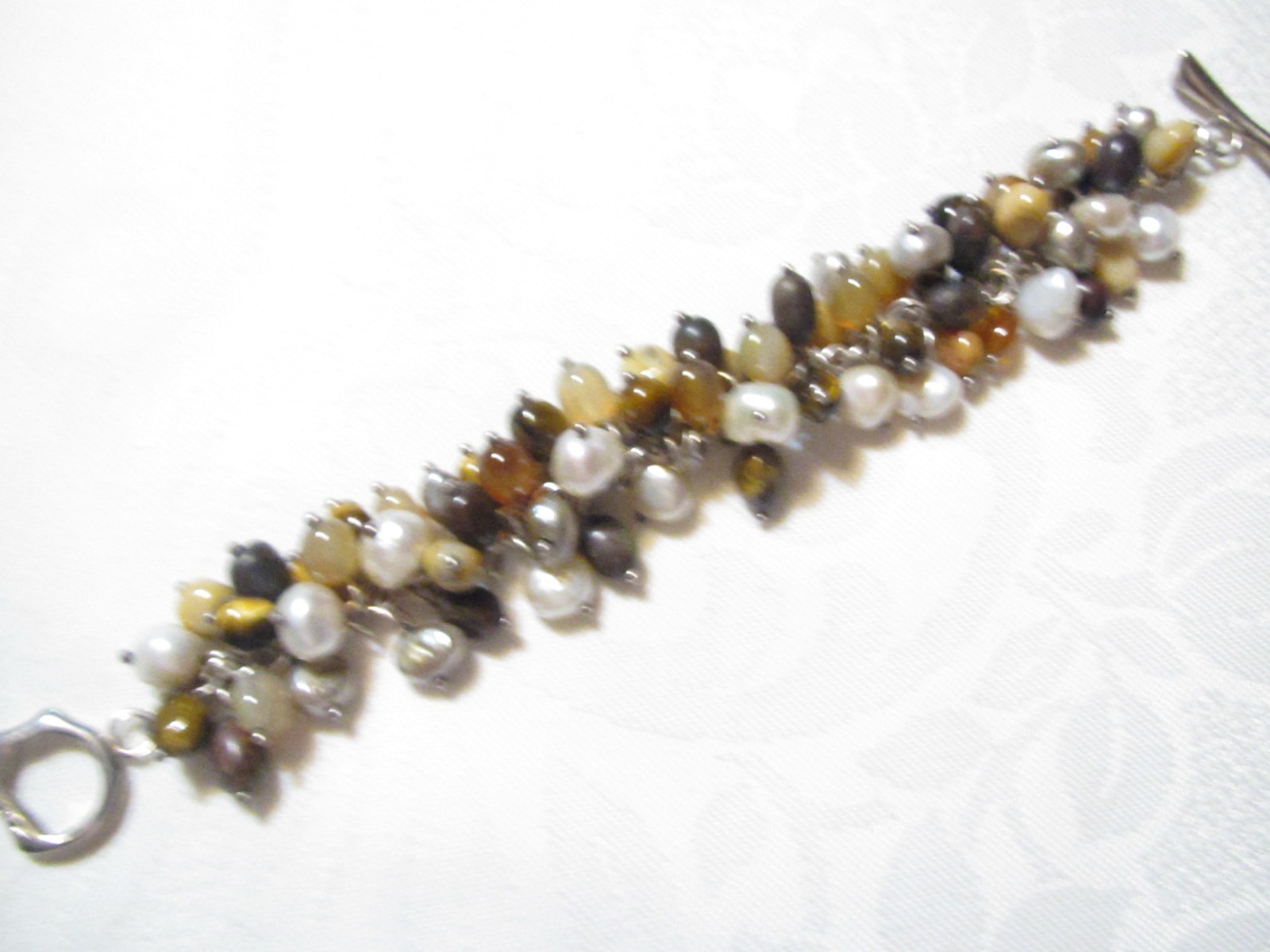 VINTAGE WHITNEY KELLY STERLING SILVER GEMSTONES & PEARLS TOGGLE BRACELET-65 GR.